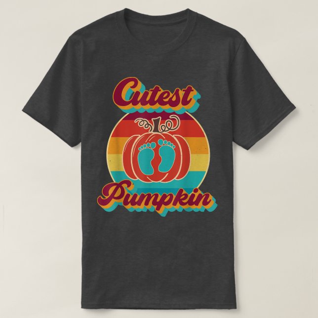 Cutest Pumpkin Höst löv Träd Retro Vinta T Shirt (Design framsida)