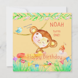 Cutest Roligt Monkey, första födelsedag Inbjudningar
