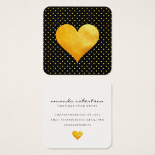 Cutesy Guld Heart Polka Dot Mönster Fyrkantigt Visitkort