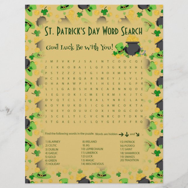 Cutesy Tur för Irish Ord Search Game Reklamblad (Framsidan)