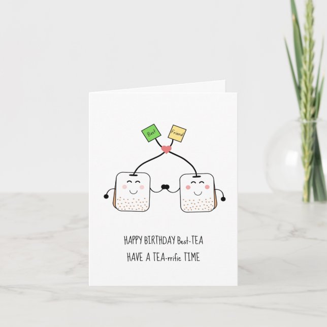 CuteTea Bag Birthday Card, Bestie Car Kort (Framsida)