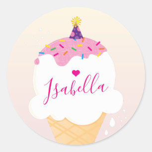 CUTICE CREAM CONE sprinkles retro party rosa Runt Klistermärke