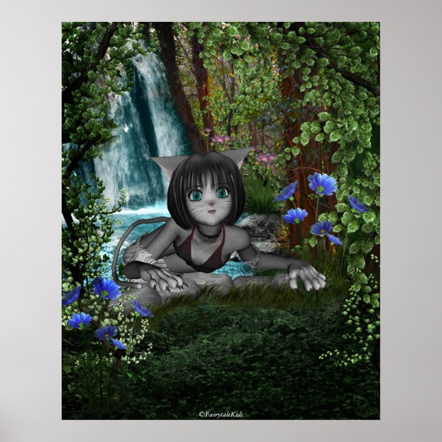 Cutie Anime Kitten Waterfalls 1 Poster (Framsidan)