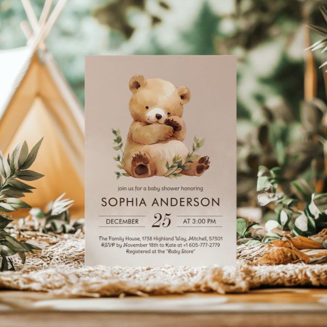 Cutie Baby Bear Watercolor Baby Shower Inbjudningar (Cutie Baby Bear Watercolor Baby Shower Invitation)