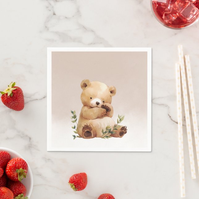 Cutie Baby Bear Watercolor Baby Shower Pappersservett (Insitu)