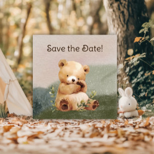 Cutie Baby Bear Watercolor Baby Shower Spara Datumet