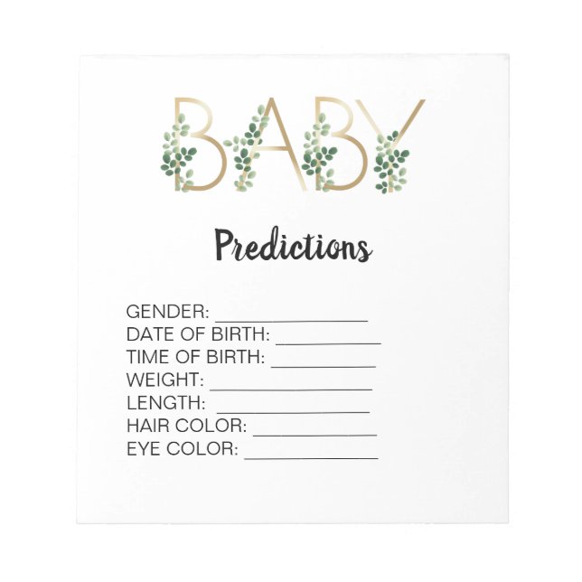Cutie Baby Shower Predictions Game Greenery Blommi Anteckningsblock (Framsida)
