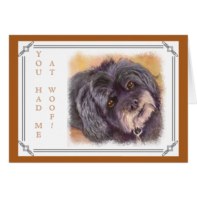 CUTIE BLACK COCK-A-POO MIX HÄLSNINGSKORT (Framsidan Horizontal)