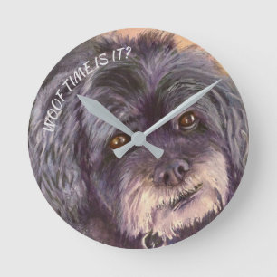 CUTIE BLACK COCK-A-POO MIX RUND KLOCKA