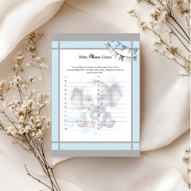 Cutie Blue Elephant Baby Shower Namn Game (Skapare uppladdad)