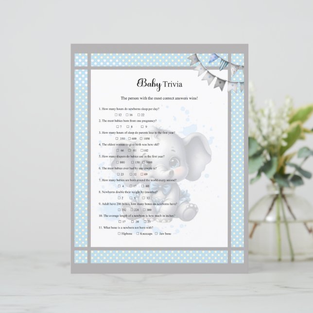 Cutie Blue Elephant Baby Shower Trivia-spel (Stående Fram)
