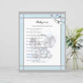 Cutie Blue Elephant Baby Shower Trivia-spel