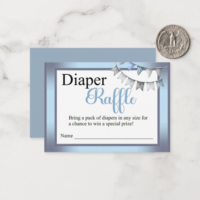 Cutie Blue Elephant - Diaper Raffle Anteckningskort (Fram/Back In Situ)