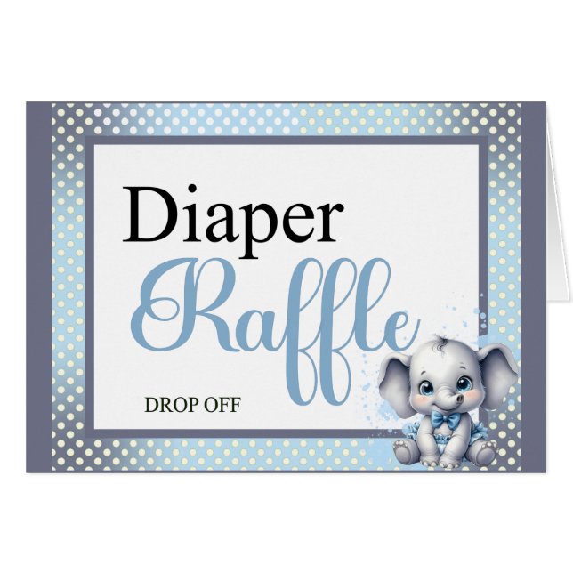 Cutie Blue Elephant - Diaper Raffle OBS Kort (Framsidan Horizontal)