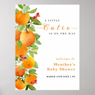 Cutie Citrus Orange Clementine Baby Shower Välkomm Poster