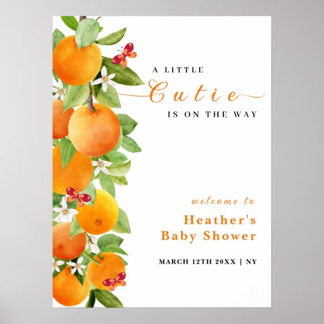 Cutie Citrus Orange Clementine Baby Shower Välkomm Poster (Framsidan)