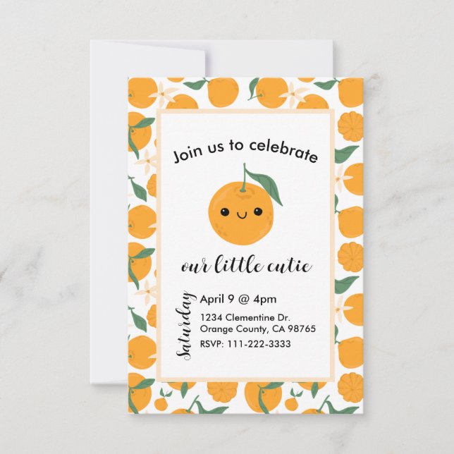 Cutie Clementine Mandarin Tangerine Orange Blue Inbjudningar (Framsida)
