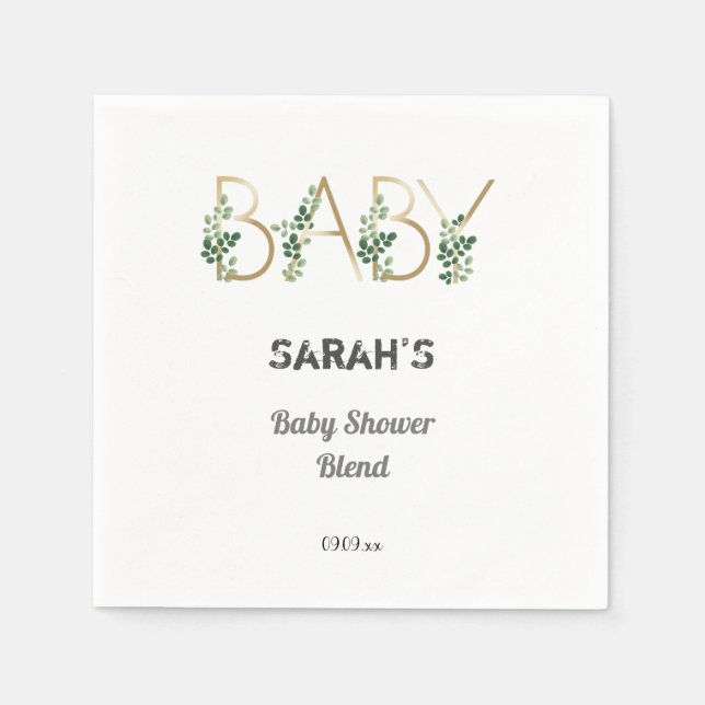 Cutie Elegant Greenery Blommigt Baby Shower Party Pappersservett (Framsidan)