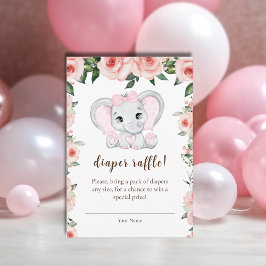 Cutie Elephant Rosa Blommigt Diaper Raffle Tilläggskort