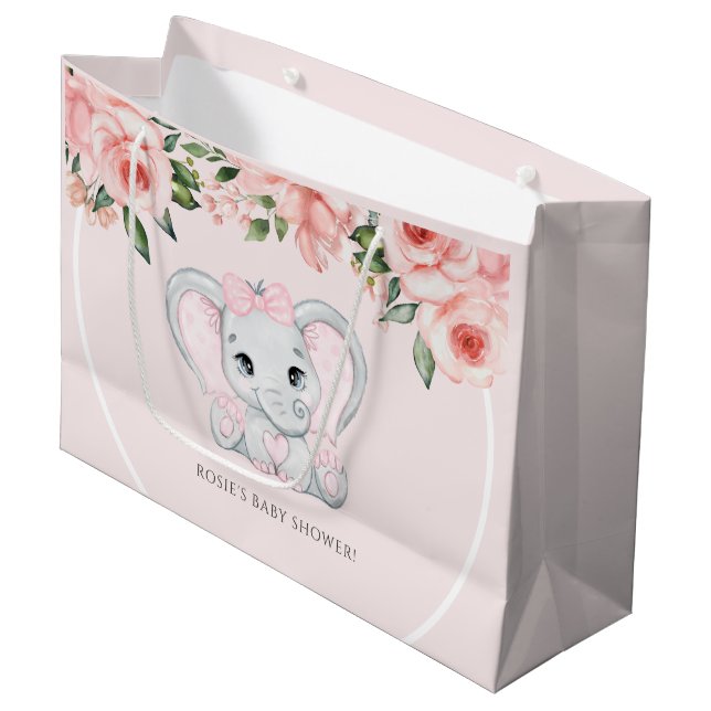 Cutie Elephant  Rosa Blommigt Girl Baby Shower (Framsidan Vinklad)