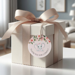 Cutie Elephant Rosa Blommigt Girl Baby Shower Gåvor Etiketter