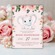 Cutie Elephant Rosa Blommigt Girl Baby Shower