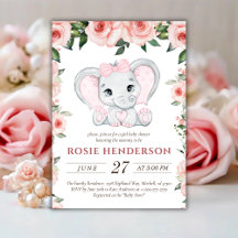 Cutie Elephant Rosa Blommigt Girl Baby Shower