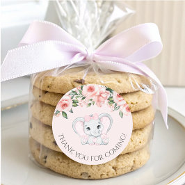 Cutie Elephant Rosa Blommigt Girl Baby Shower Runt Klistermärke