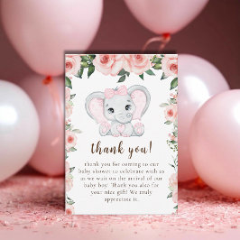 Cutie Elephant Rosa Blommigt Girl Baby Shower Tack Kort