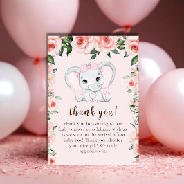 Cutie Elephant Rosa Blommigt Girl Baby Shower Tack Kort