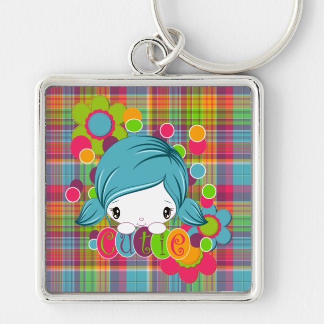 Cutie Fyrkantig Silverfärgad Nyckelring (Framsidan)