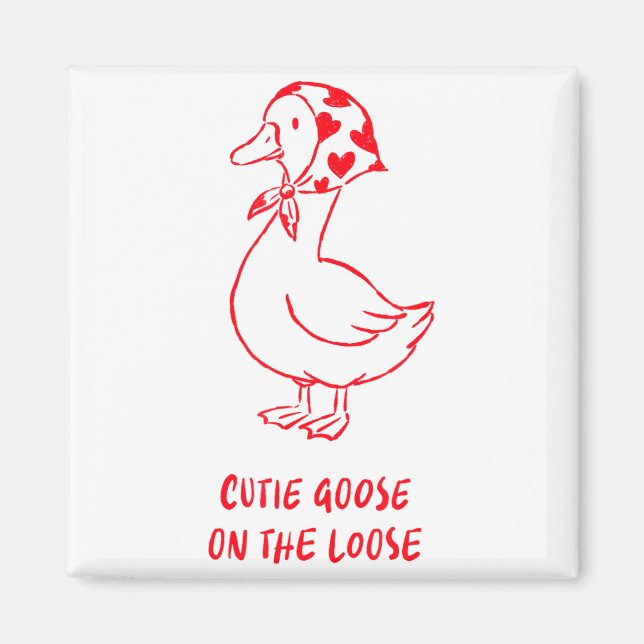 Cutie Goose Valentine Hearts Bandana Cute Barnyard Magnet (Framsidan)