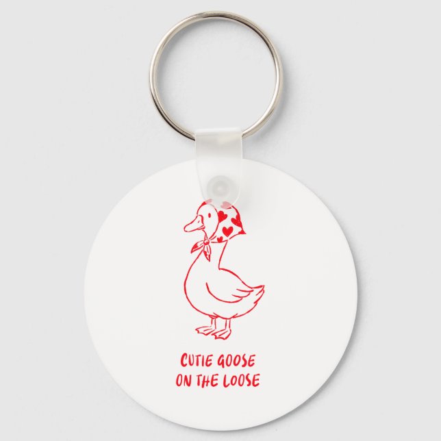 Cutie Goose Valentine Hearts Bandana Cute Barnyard Nyckelring (Framsida)