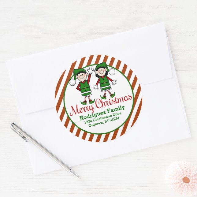 Cutie jul Elves Adress Runt Klistermärke (Kuvert)