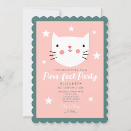 Cutie Kattunge Rosa Grönt Lila  Stars Birthday Inbjudningar
