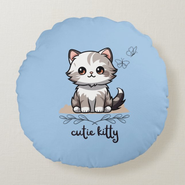 Cutie Kattunge Round Pillow Rund Kudde (Framsidan)