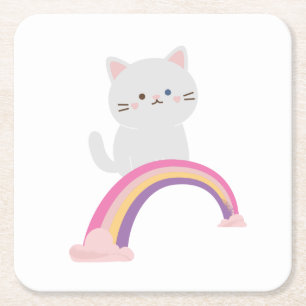 Cutie Kitten Cat Underlägg Papper Kvadrat