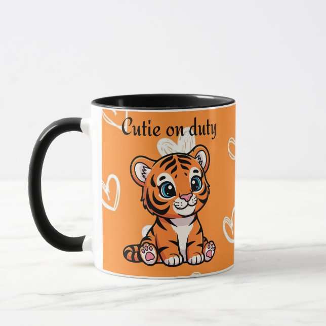 Cutie on Duty Pillow | Cute Baby Tiger Design Mugg (Vänster)