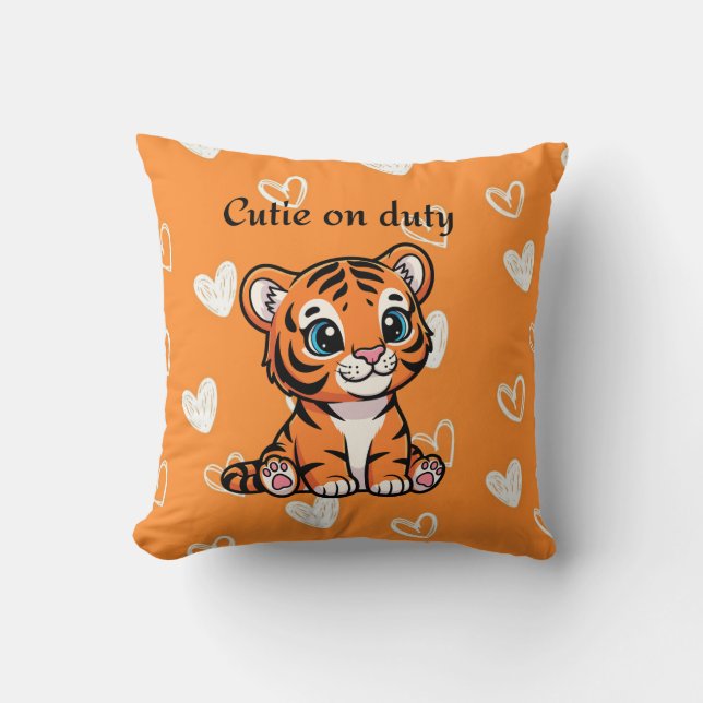 Cutie on Duty Throw Pillow | Adorable Baby Tiger  Kudde (Framsida)