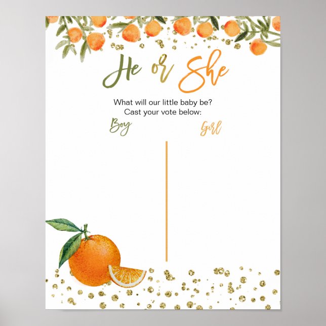 Cutie Orange Citrus gender avslöjar röstkort Poster (Framsidan)