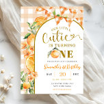 Cutie Orange Gingham 1st birthday Inbjudningar<br><div class="desc">Cutie Orange Gingham 1st birthday invitation,  Our Little Cutie Is Turning One Birthday,  Editable Orange Birthday Invite</div>