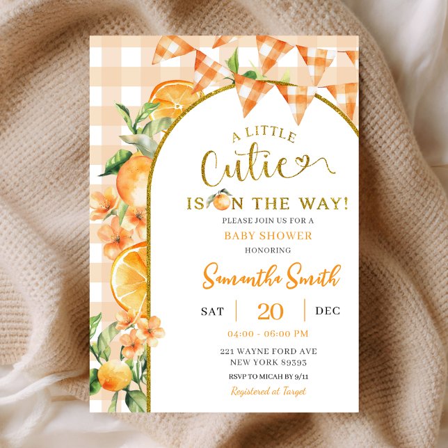 Cutie Orange Gingham baby shower invitation Inbjudningar (Skapare uppladdad)