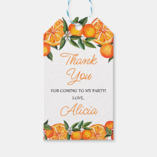 Cutie-orangens citrusfödelsedag Tack. Presentetikett