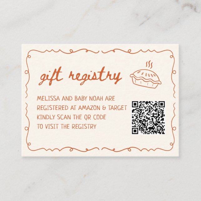 Cutie Paj Baby Shower Gift-registret QR-kod Tilläggskort (Framsida)