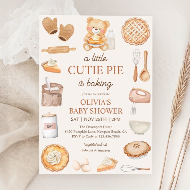 Cutie Paj Baking Nalle Fall Baby Shower Inbjudningar (Skapare uppladdad)