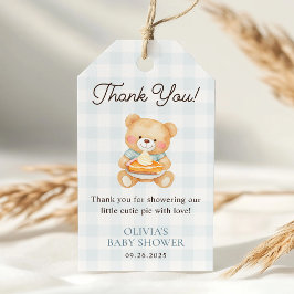 Cutie Paj Blue Fall Bear Boy Shower Favor Presentetikett