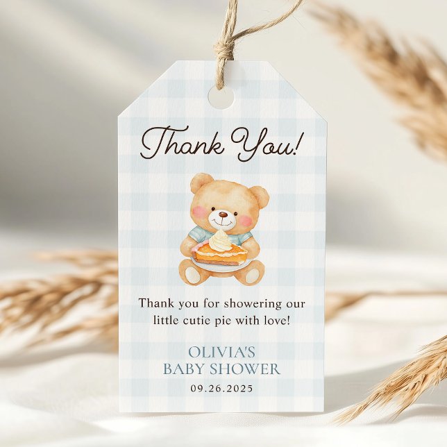 Cutie Paj Blue Fall Bear Boy Shower Favor Presentetikett (Skapare uppladdad)