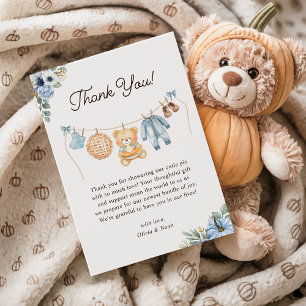 Cutie Paj Blue Fall Nalle Boy Shower Tack Kort