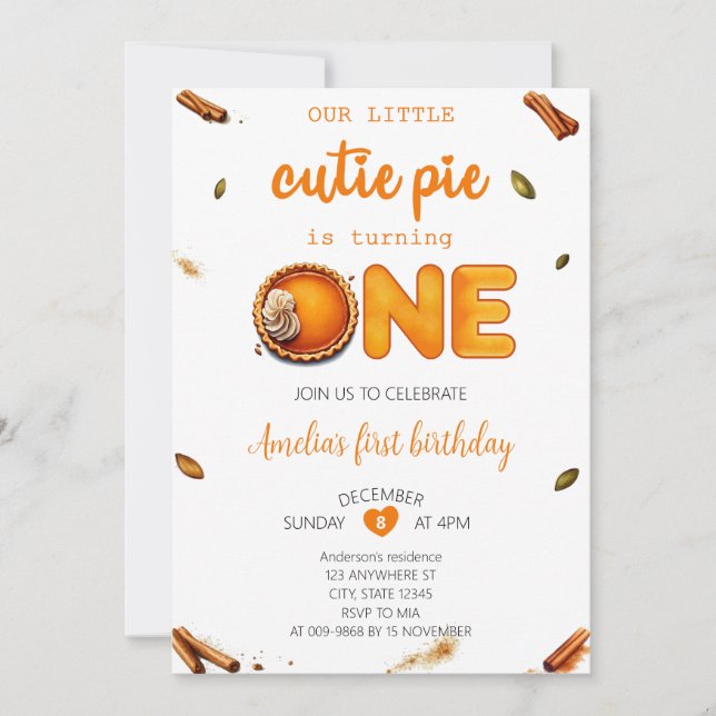 Cutie Paj Fall Rustic Orange Gingham 1st Birthday Inbjudningar (Framsida)
