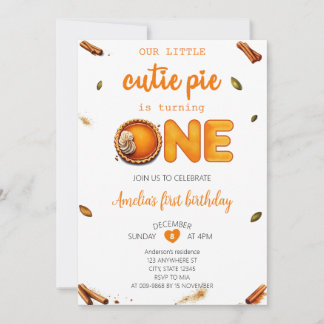 Cutie Paj Fall Rustic Orange Gingham 1st Birthday Inbjudningar